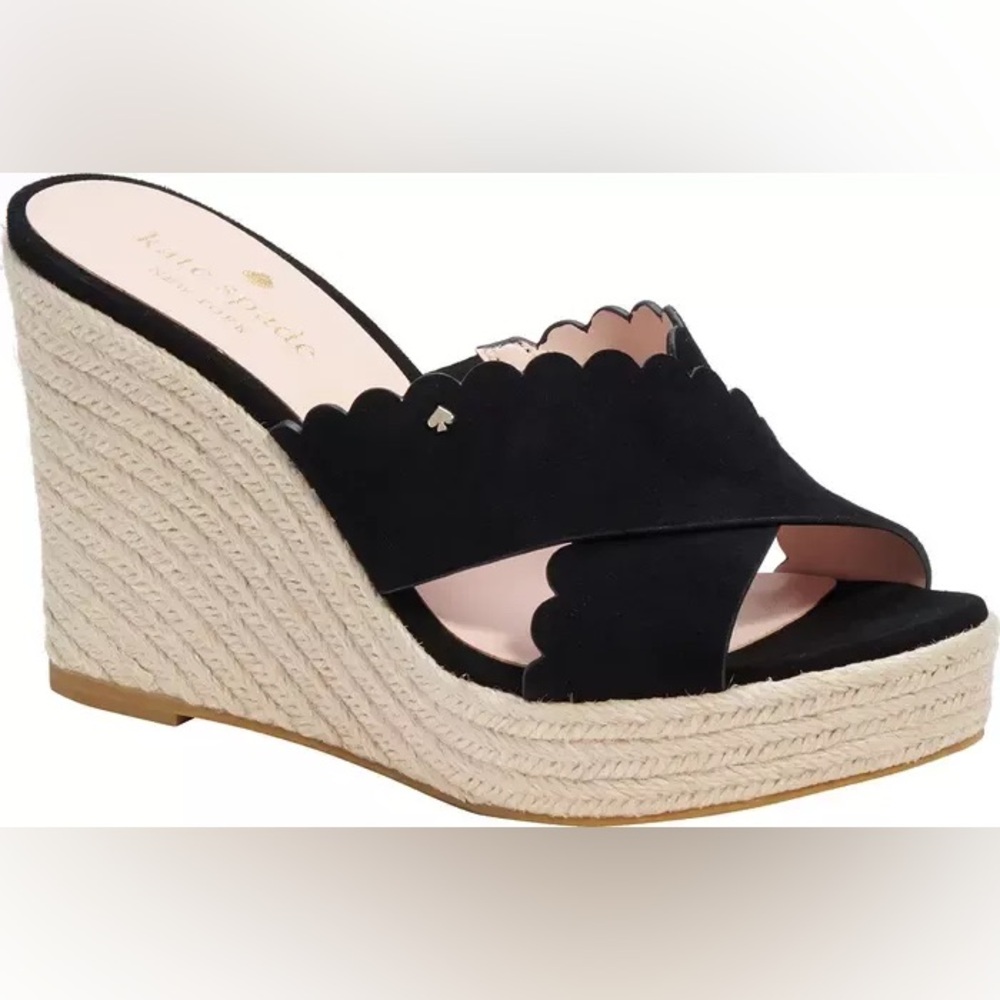 Like New! Kate Spade Black Suede Tegan Espadrille Wedge Sandal Size 11